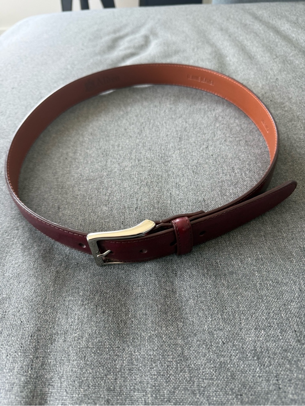 Alden Burgundy Leather Belt with Silver Buckle